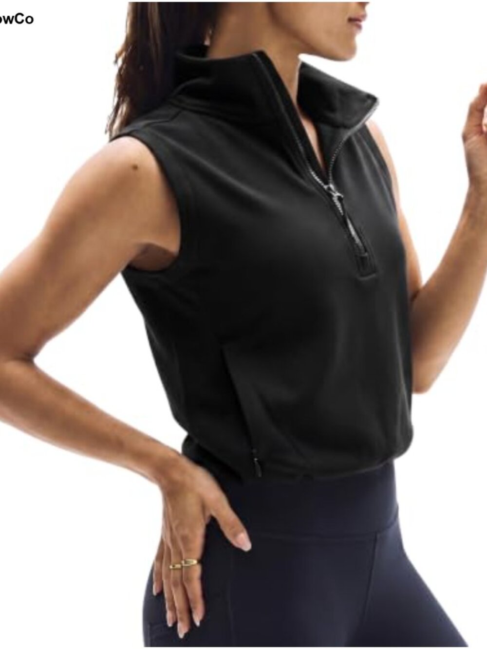Womens Cropped Vest Workout Sleeveless Half Zip Adjustable Waist Activewear